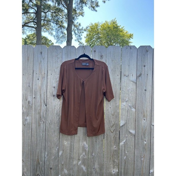 Chicos Cotton Open Front Cardigan Women’s Size 2 Short Sleeve Brown large‎ - Picture 3 of 10